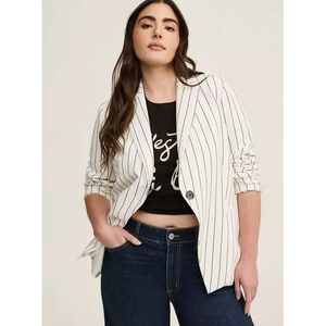 Torrid Womens Plus Size 3 White Black Pinstripe Single Button Blazer Jacket
